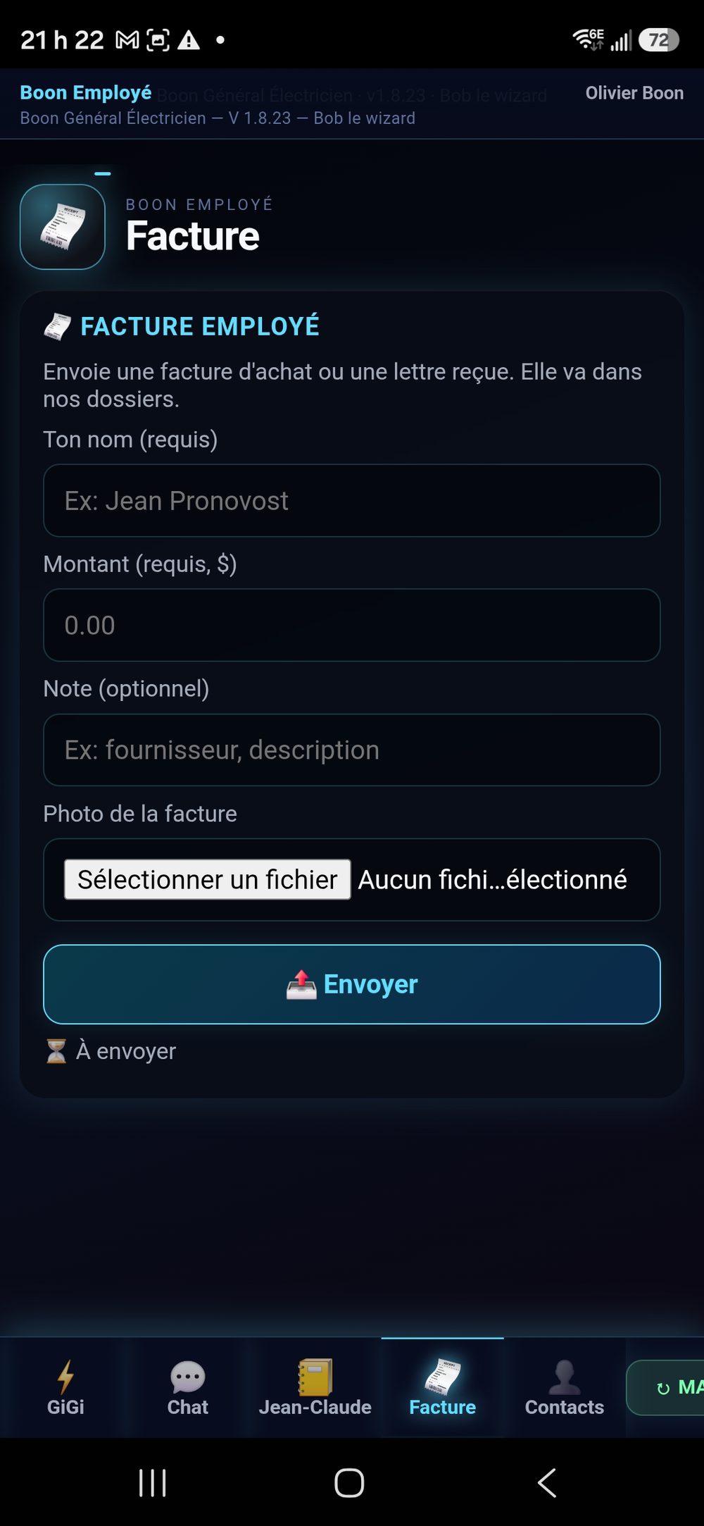 Application BGE — Facture employé