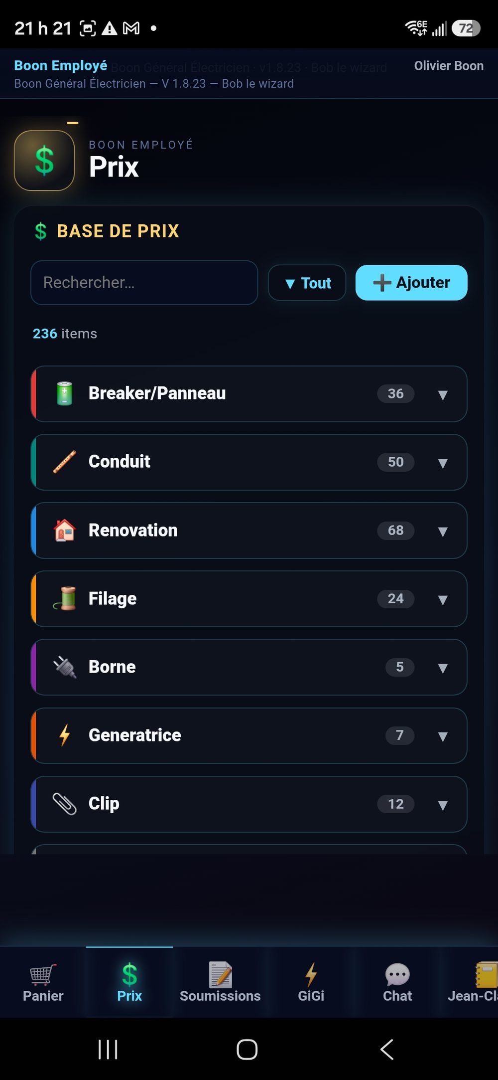 Application BGE — Base de prix